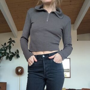 OAK + FORT 1/4 Zip Ribbed Sweater